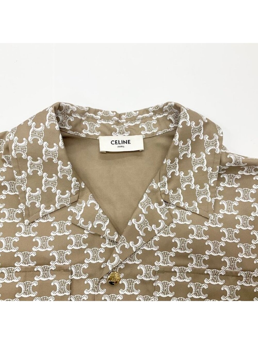 Celine Triomphe Shirt Cotton Top Cropped Beige - Picture 6 of 9